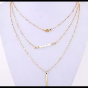 Multilayer Gold Plated Simple Pearl & Bar Necklace